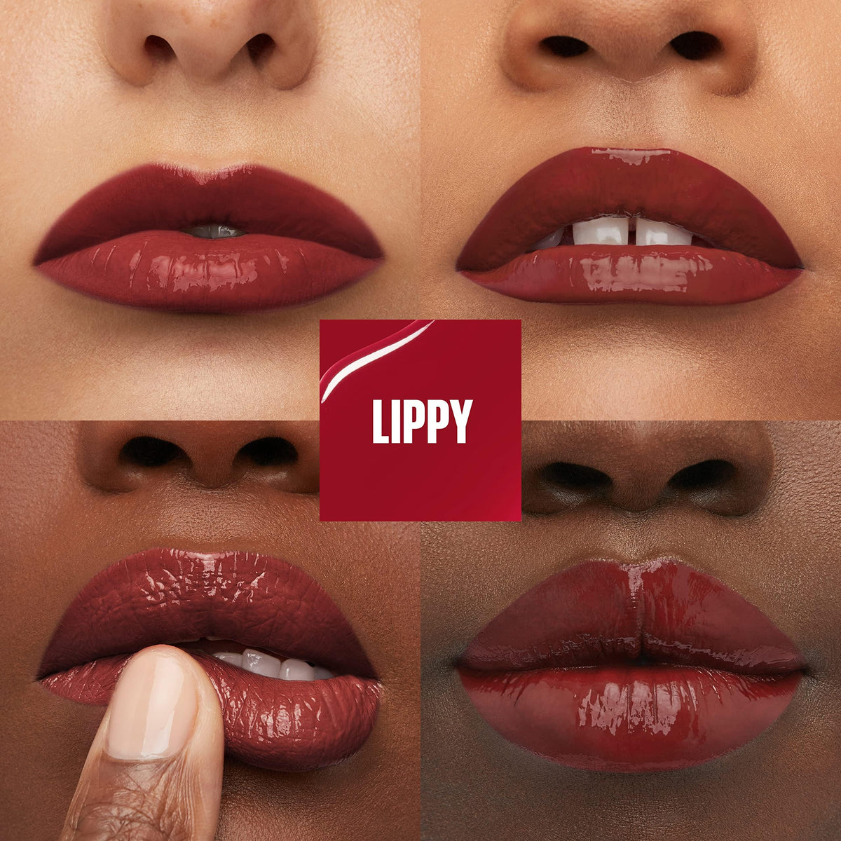 Maybelline swatch of liquid texture showing rich pigment and instant shine benefit