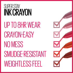 MAYBELLINE applying crayon to lips showing smooth matte finish and easy wear benefit