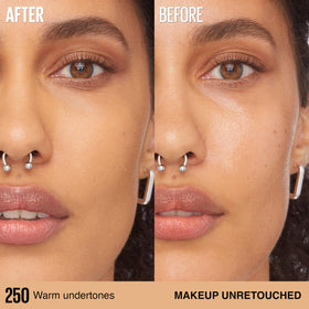 Maybelline brush application showing even blending and natural luminous-matte result