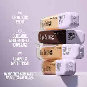 Maybelline application with sponge spreading foundation, ensures smooth finish