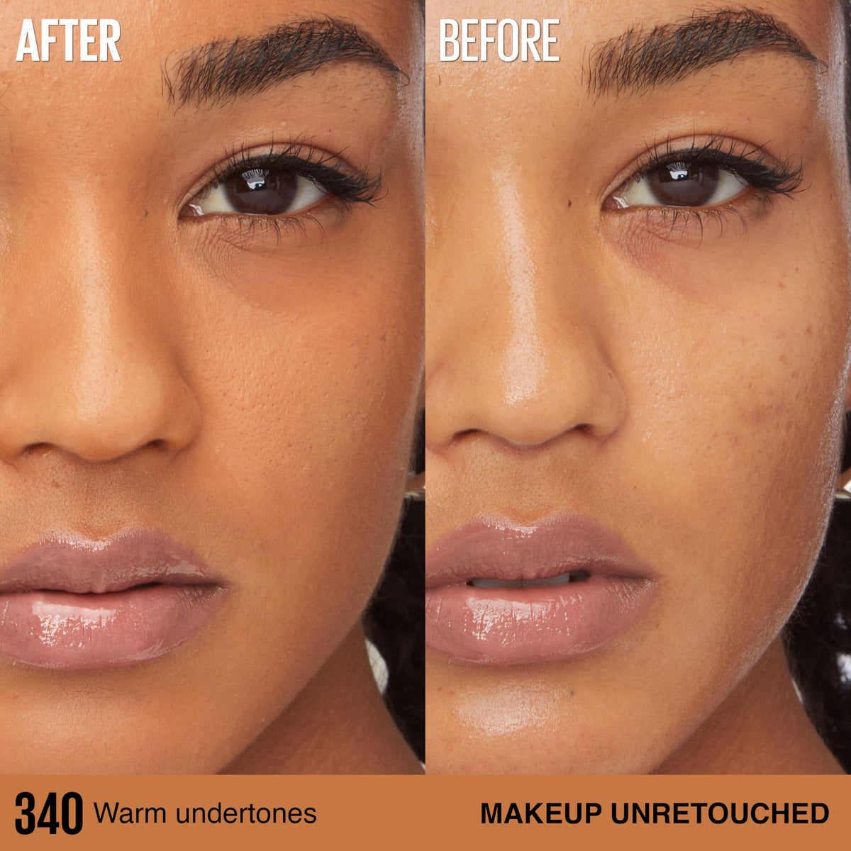 Maybelline multiple swatches demonstrating shade 340 match and buildability