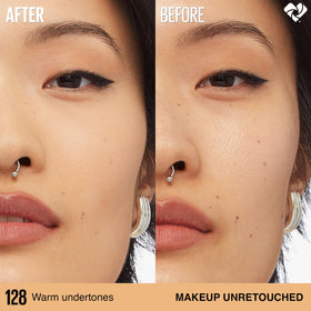 Maybelline before-and-after coverage comparison illustrating buildable results