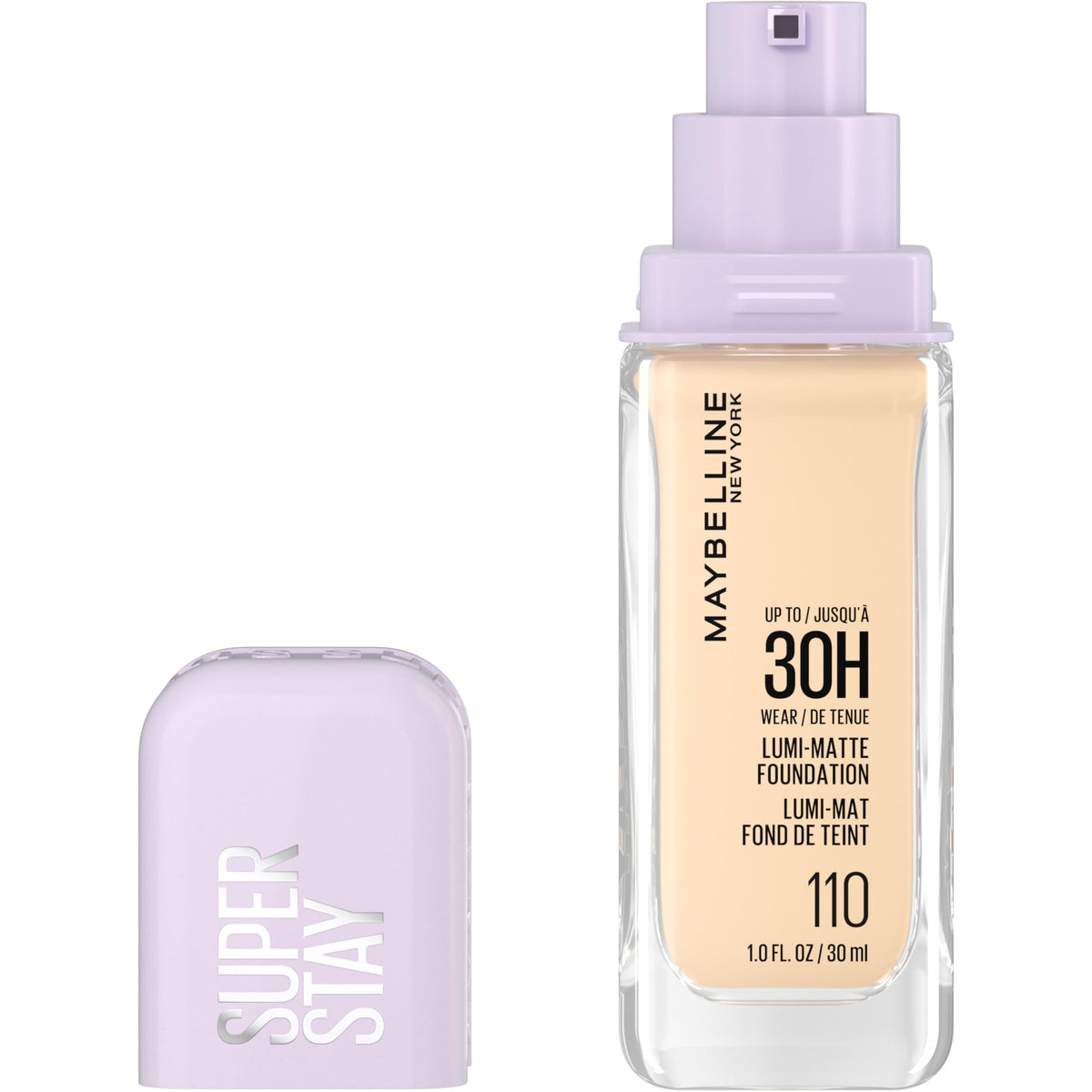 Maybelline bottle front view showing shade 110 and longwear benefit