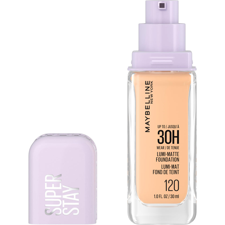 Maybelline front packaging showing bottle and brand, conveys reliable longwear