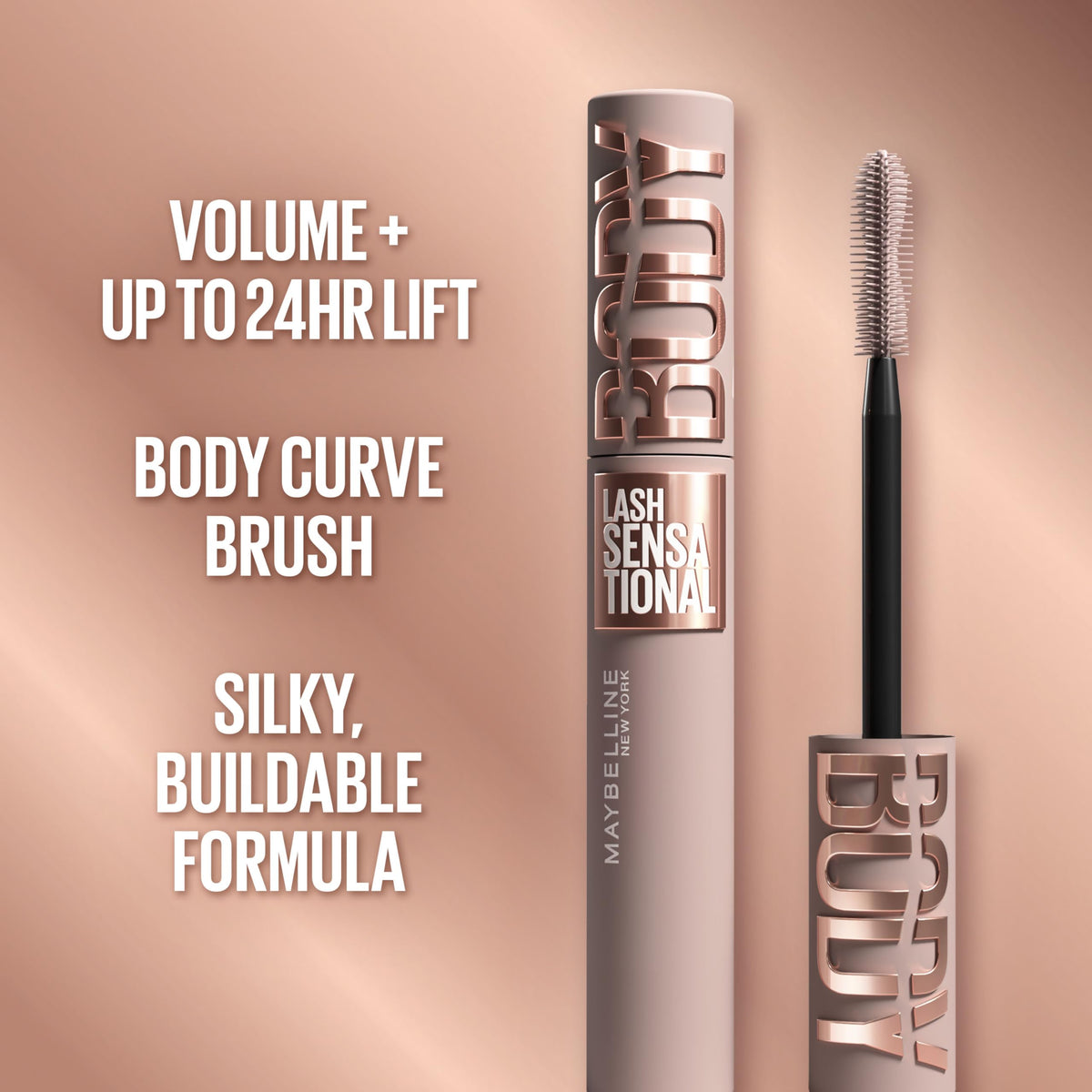 Maybelline mascara texture on wand demonstrating smooth buildability