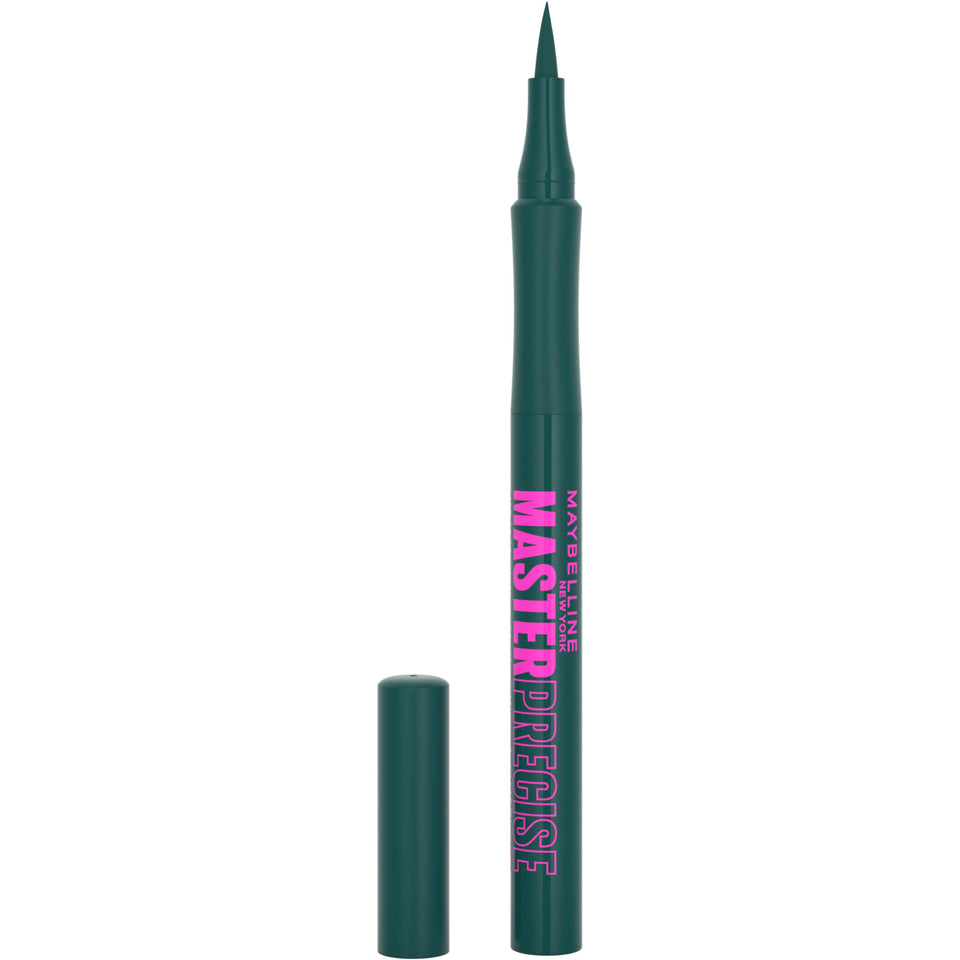 Maybelline Master Precise emerald front packaging showing compact pen design
