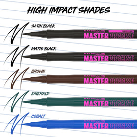 Maybelline matte-black ink drop showing saturated pigment payoff