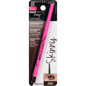 Maybelline pencil next to ruler showing slim 1.8mm tip for accurate scale