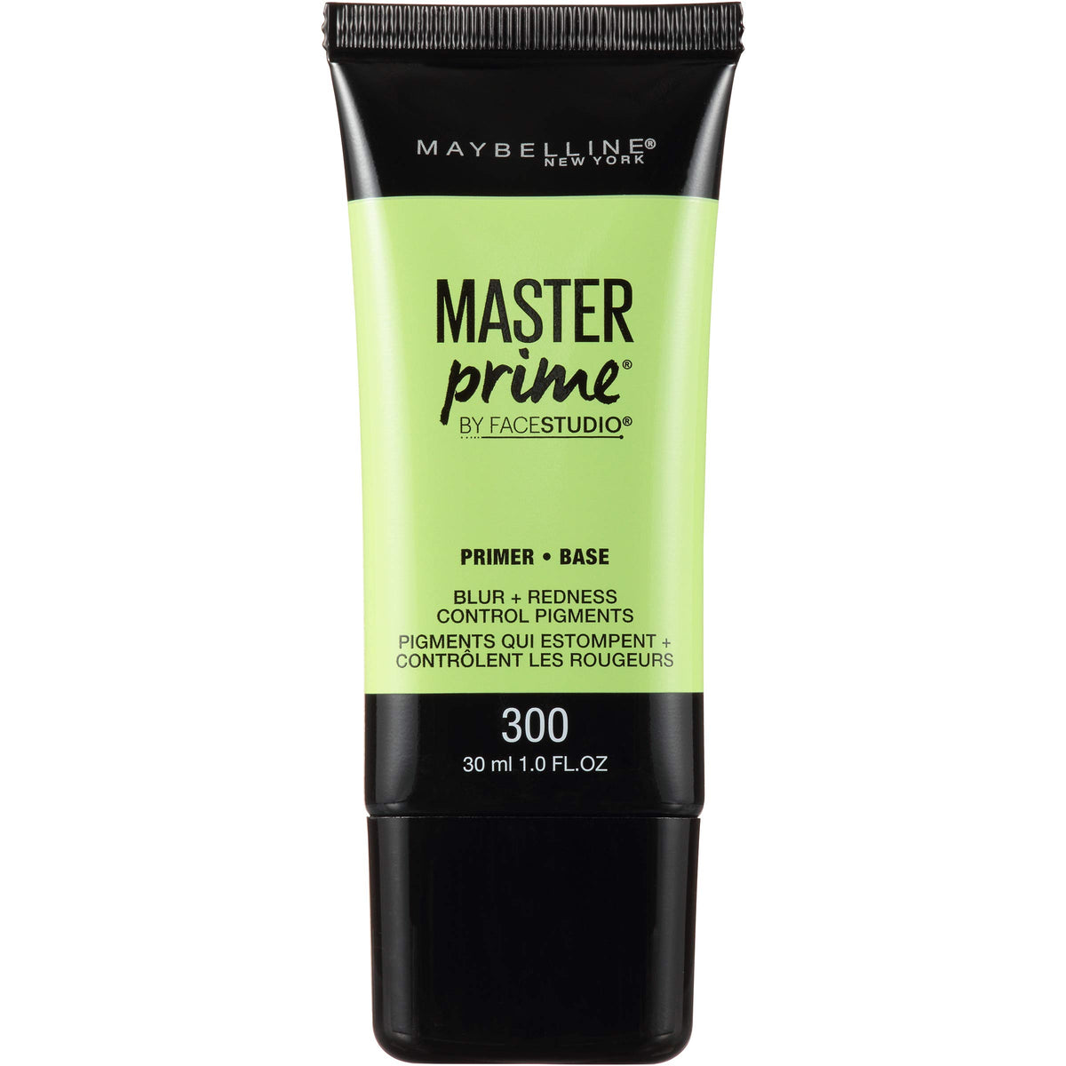 Maybelline Master Prime front view showing bottle and label, evens skin tone