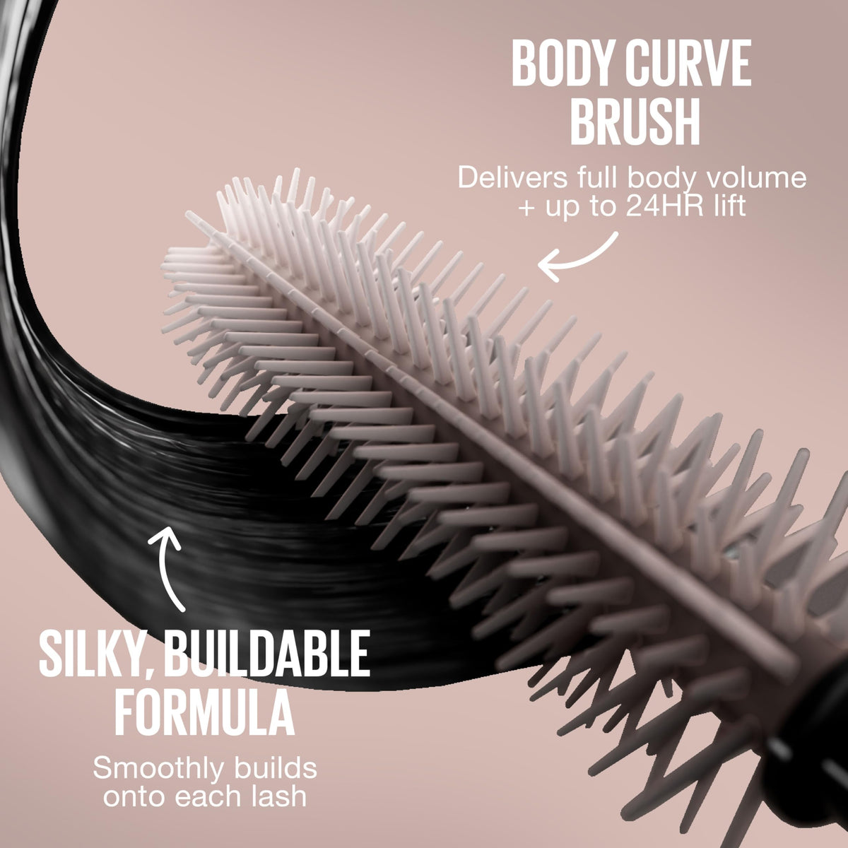 Maybelline open tube and wand angle demonstrating brush shape