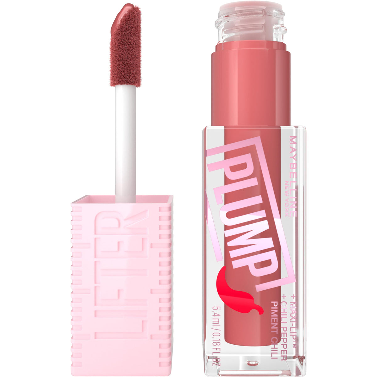 MAYBELLINE front packaging showing Peach Fever gloss and benefits
