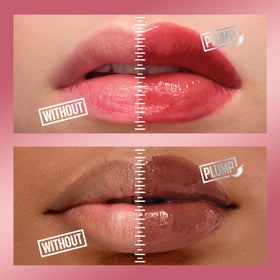 MAYBELLINE gloss on model lips showing fuller-looking peachy finish