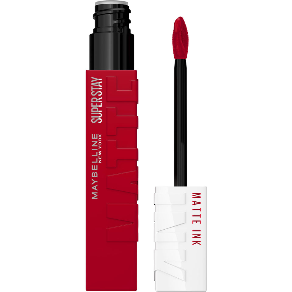 Maybelline Pioneer front packaging showing bold blue-red shade benefit stays vibrant