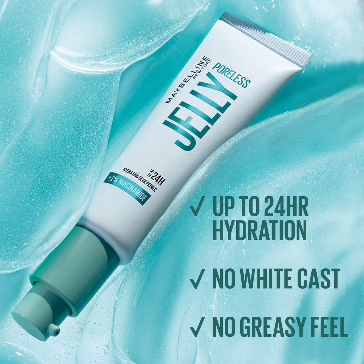 Maybelline close-up of ingredient callout highlighting 2% niacinamide for texture improvement
