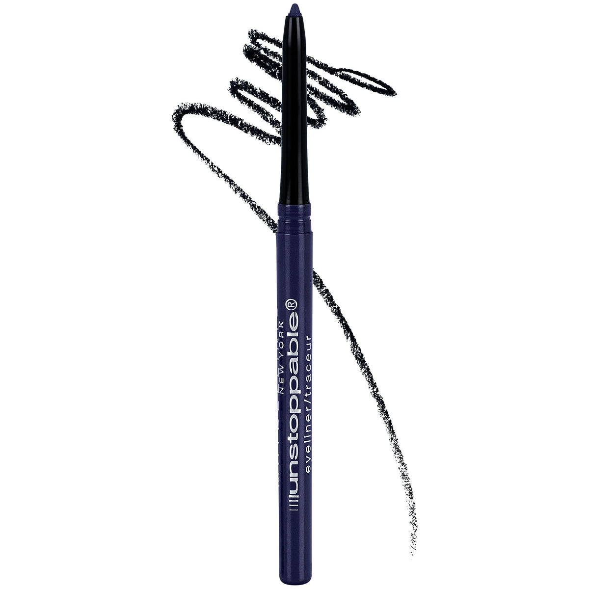 Maybelline sapphire front view showing bold blue color and pencil design benefit precision