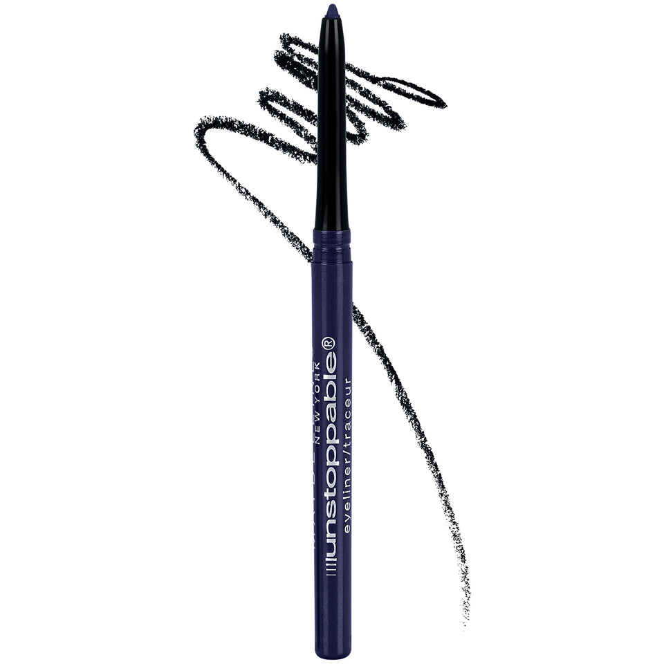 Maybelline sapphire front view showing bold blue color and pencil design benefit precision