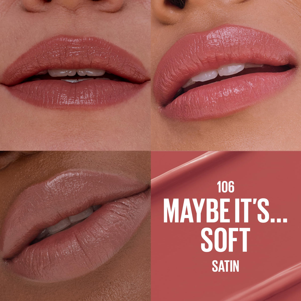 Maybelline lipstick bullet close-up highlighting lip-hugging shape for precise application
