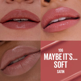 Maybelline lipstick bullet close-up highlighting lip-hugging shape for precise application