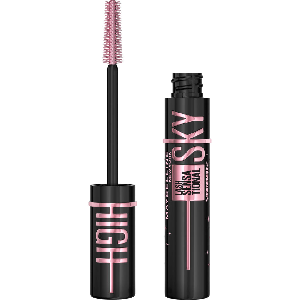 Maybelline Sky High front packaging shows Cosmic Black and product benefits