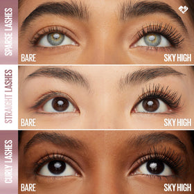 Maybelline before-and-after lashes demonstrating length and diamond sparkle effect