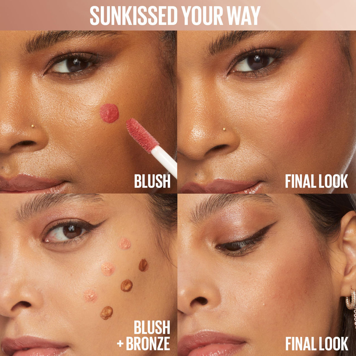 Maybelline Sunkisser application demo on cheeks illustrating natural sunkissed finish