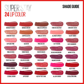 Maybelline Super Stay 24 swatch on skin displaying rich pigment and true-to-tube color