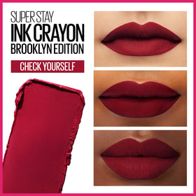 Close-up swatch texture of Maybelline crayon showing rich matte pigment payoff
