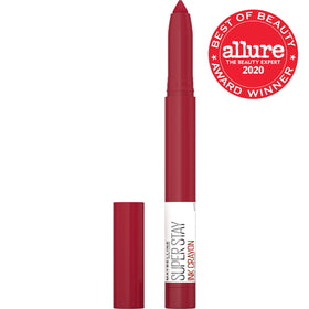 Maybelline crayon applied on lips in studio showing longwear matte finish