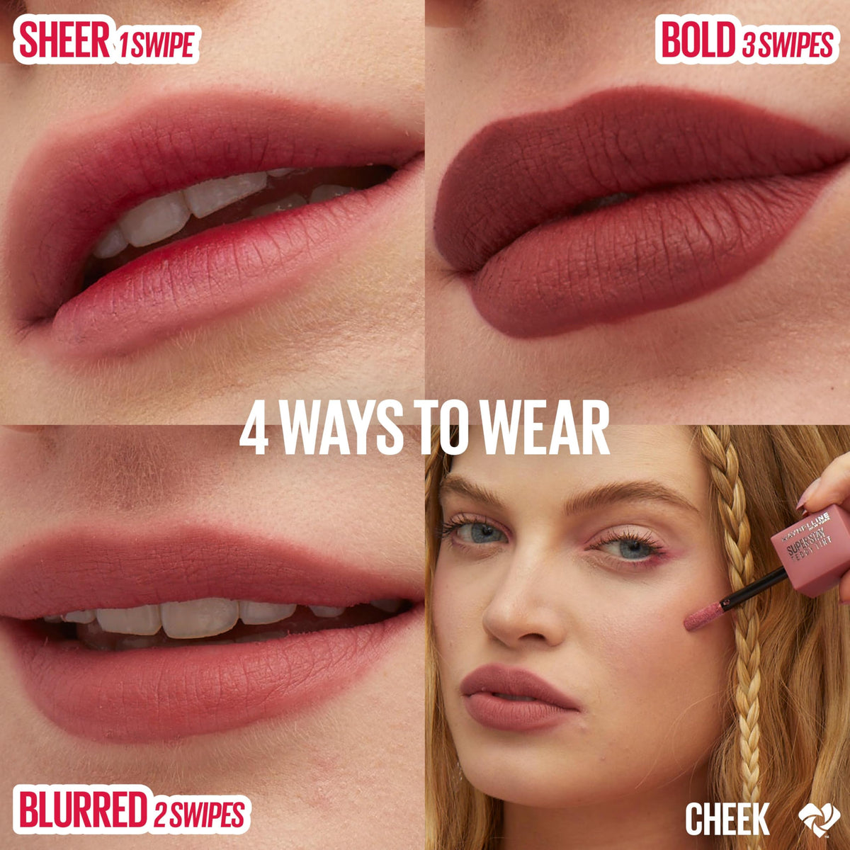 MAYBELLINE lip closeup displaying blurred matte finish and comfortable wear
