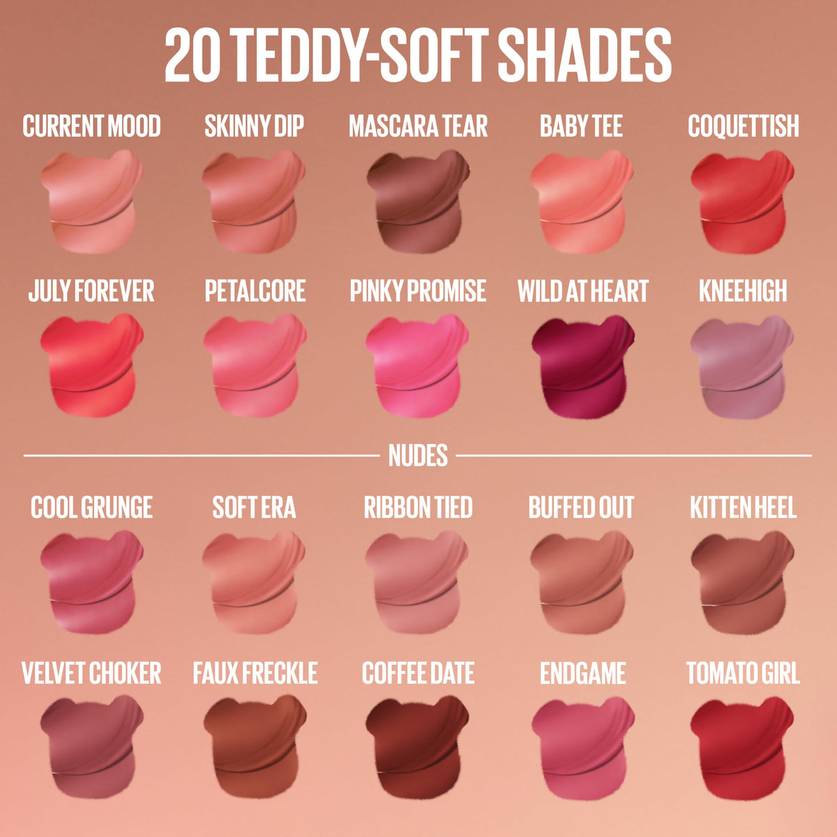 MAYBELLINE Super Stay Teddy arranged shade range visualization helping choose complementary colors