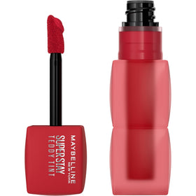 MAYBELLINE front packaging of Super Stay Teddy Lip Tint showcasing shade and benefits