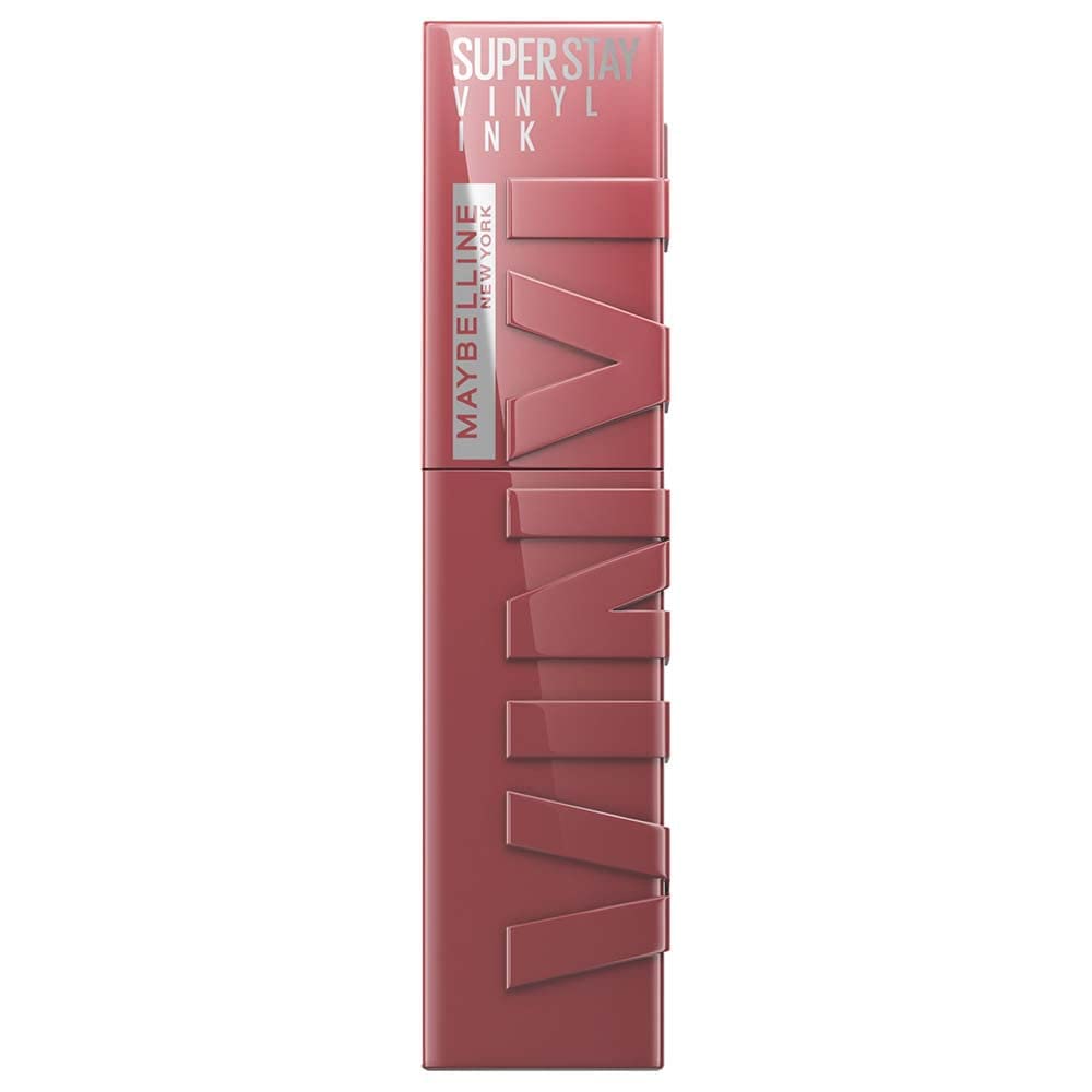 Maybelline Super Stay Vinyl Ink front packaging showing glossy mauve nude
