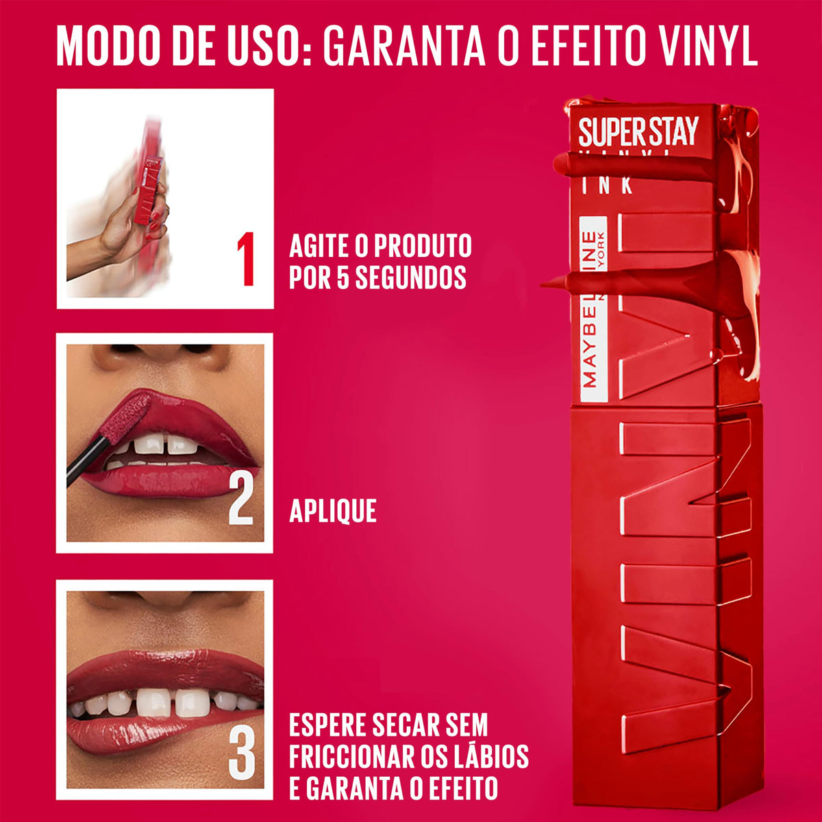 Maybelline lip swatch on model showing glossy, longwear finish