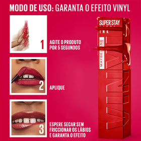 Maybelline lip swatch on model showing glossy, longwear finish