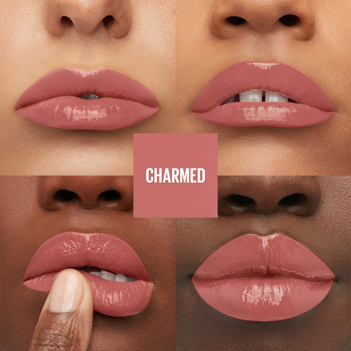 MAYBELLINE close-up texture swipe showing vinyl shine and saturated pigment benefit