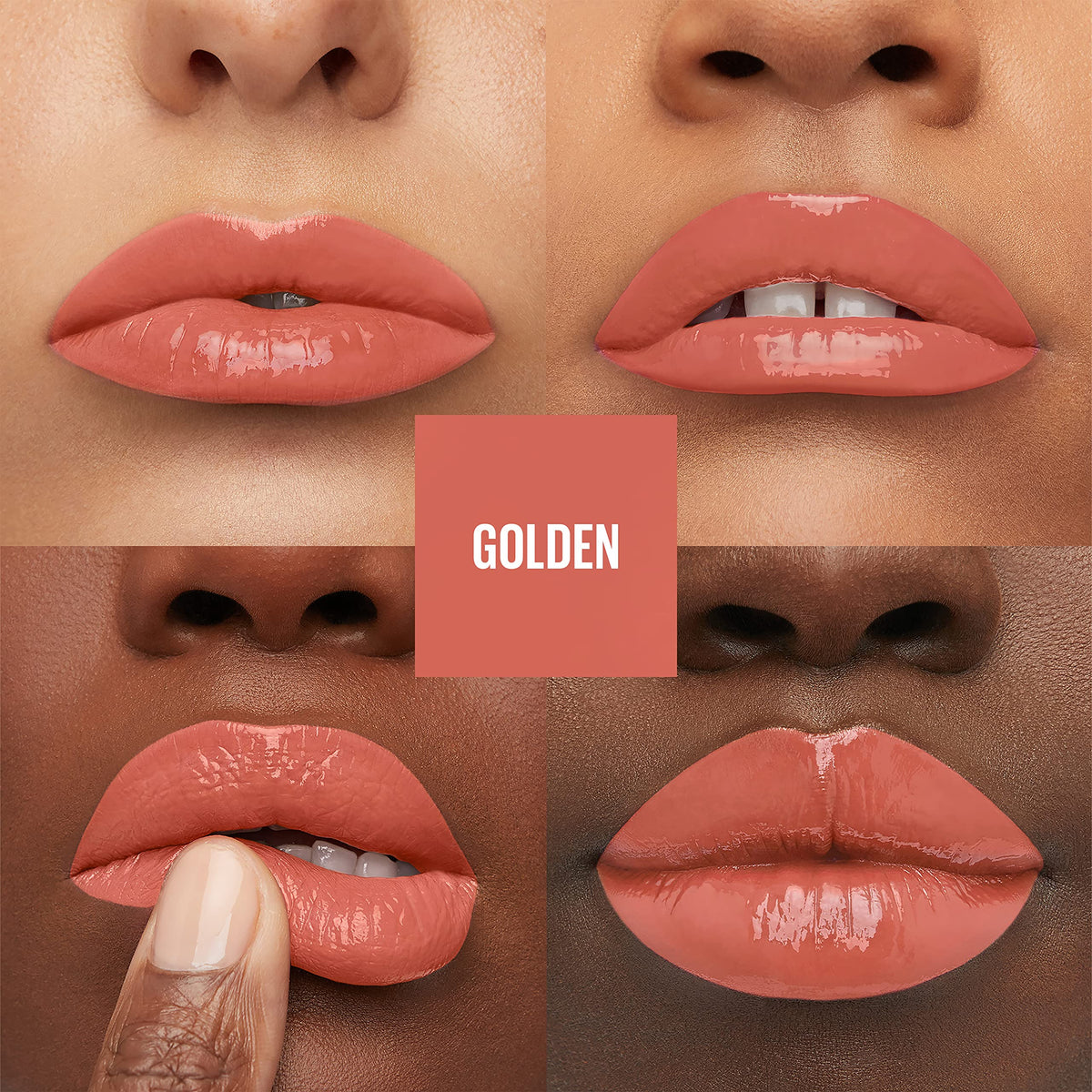 Maybelline texture swipe of Golden Pink showing high pigment and shine