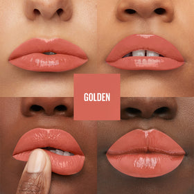 Maybelline texture swipe of Golden Pink showing high pigment and shine