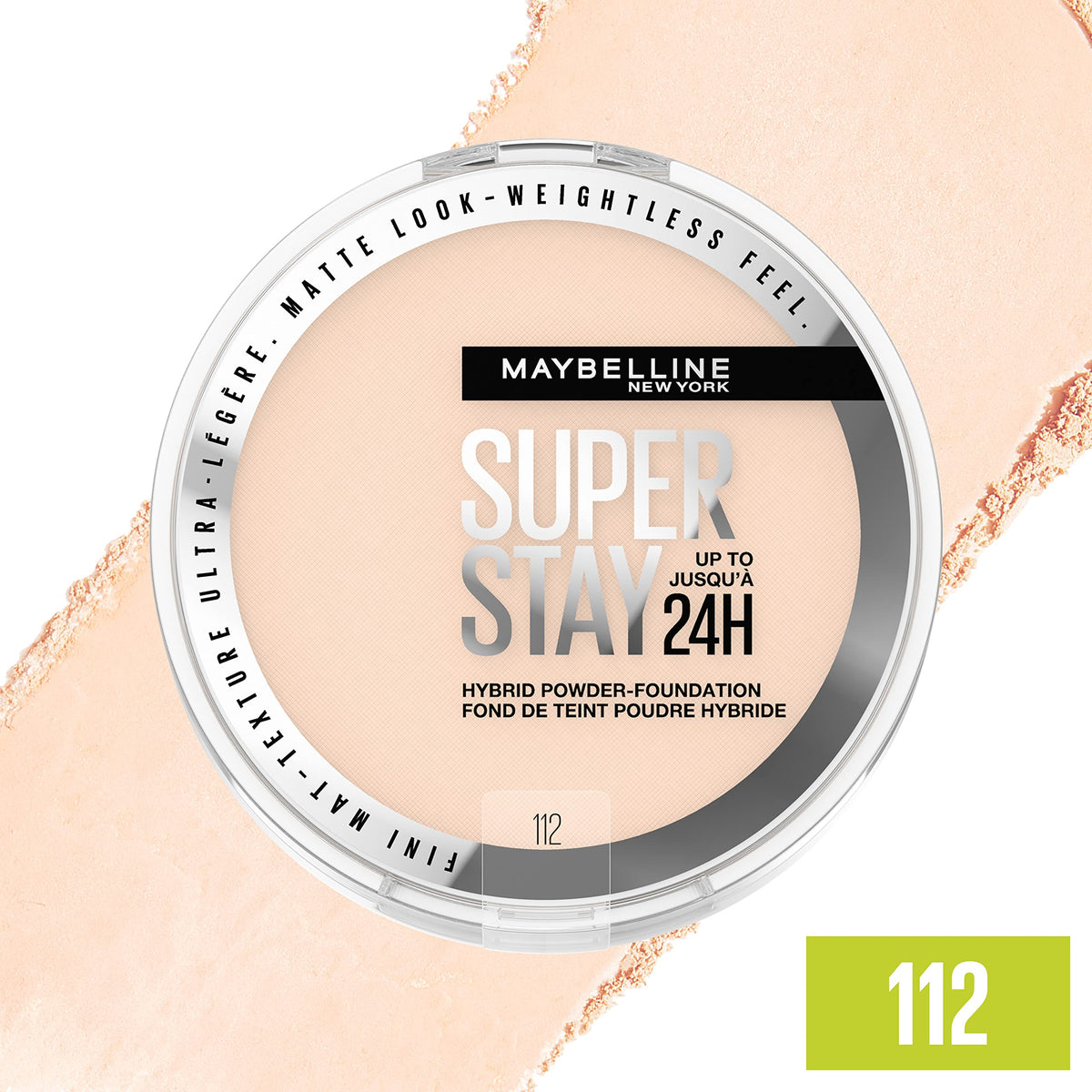 maybelline compact open showing pressed powder and mirror for on-the-go touchups