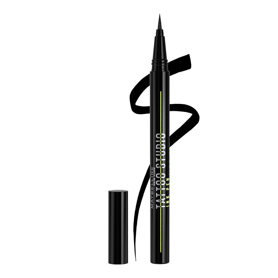 MAYBELLINE front packaging showing jet black eyeliner and branding benefits