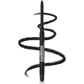 MAYBELLINE Tattoo Studio front packaging showing pitch black shade and twist-up design benefit