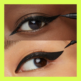 Maybelline pen near water droplets illustrating waterproof, smudge-resistant benefit