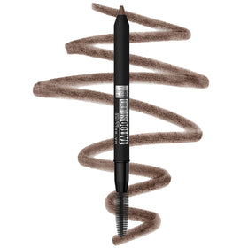 MAYBELLINE pencil front view showing medium brown shade and easy grip benefit
