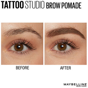Maybelline medium brown swatch on skin showing buildable pigment and natural finish