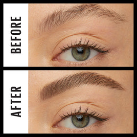 MAYBELLINE ink swatches in Soft Brown showing natural brow color match
