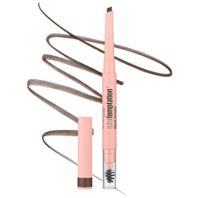 MAYBELLINE front packaging showing pencil and spoolie, easy travel use
