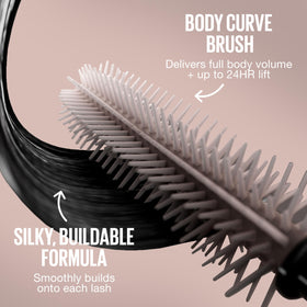 Maybelline tube open with applicator detail, highlights ergonomic brush shape