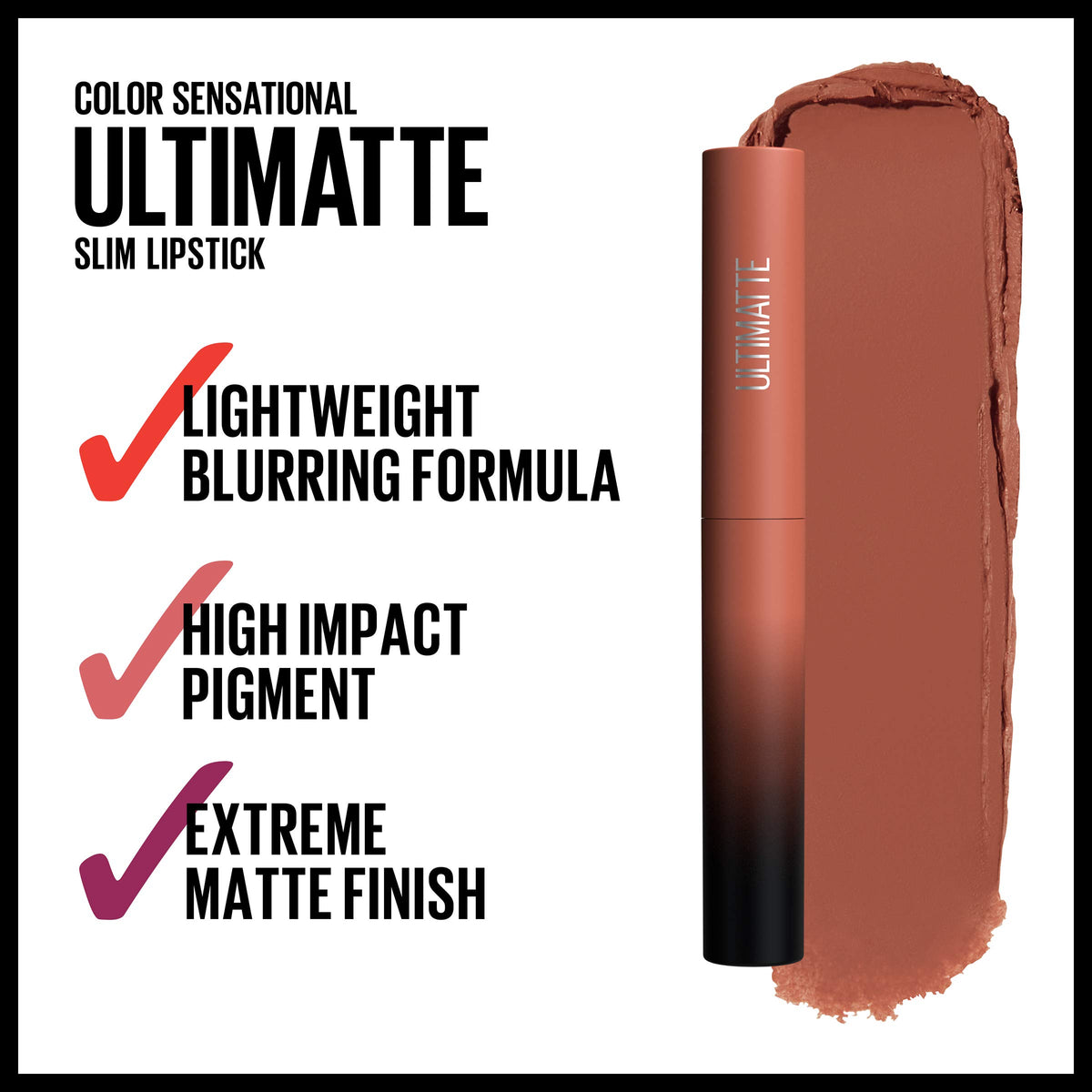 MAYBELLINE lipstick swatch on skin showing true-to-shade pigment