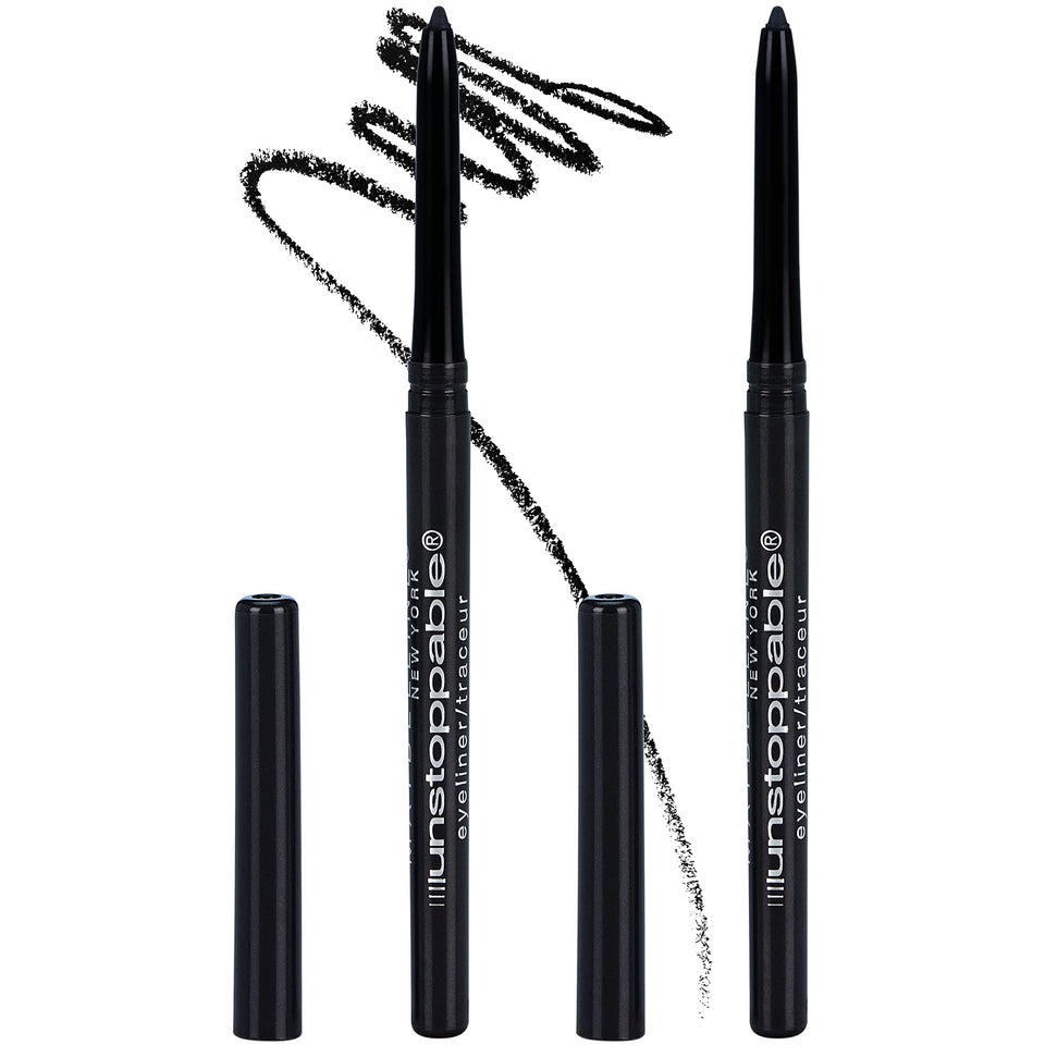Maybelline Unstoppable front packaging showing twin Onyx pencils and label benefit