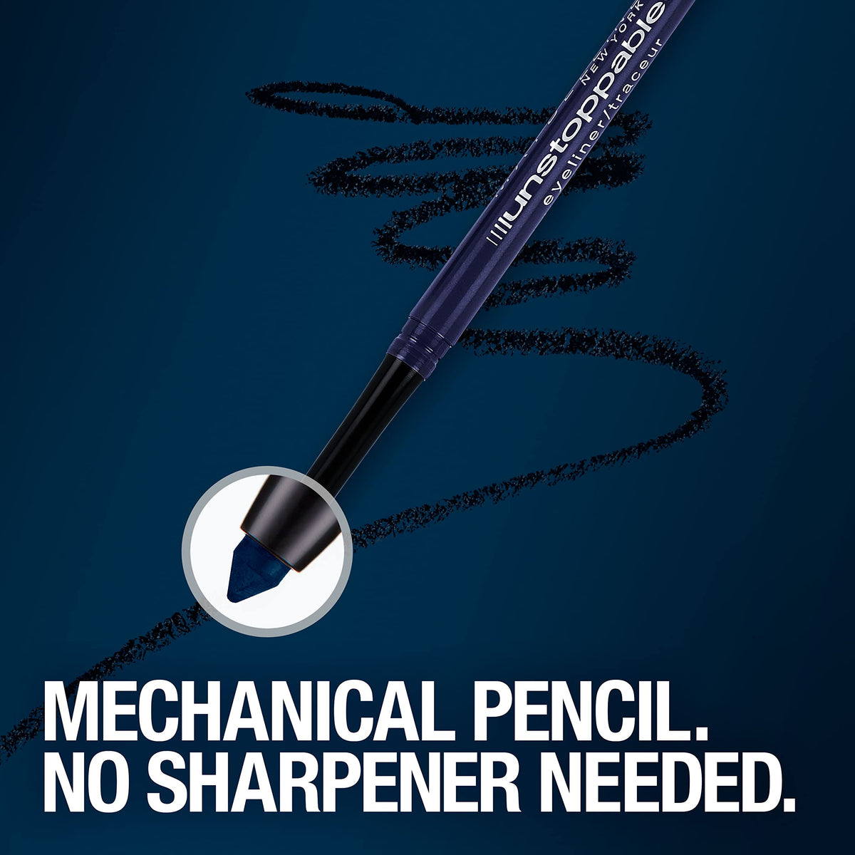 MAYBELLINE Unstoppable next to hand to show pencil length and travel size