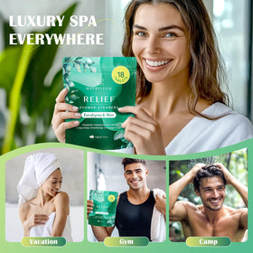Maybeluck tablet placed on shower floor releasing aromatic vapor for relief